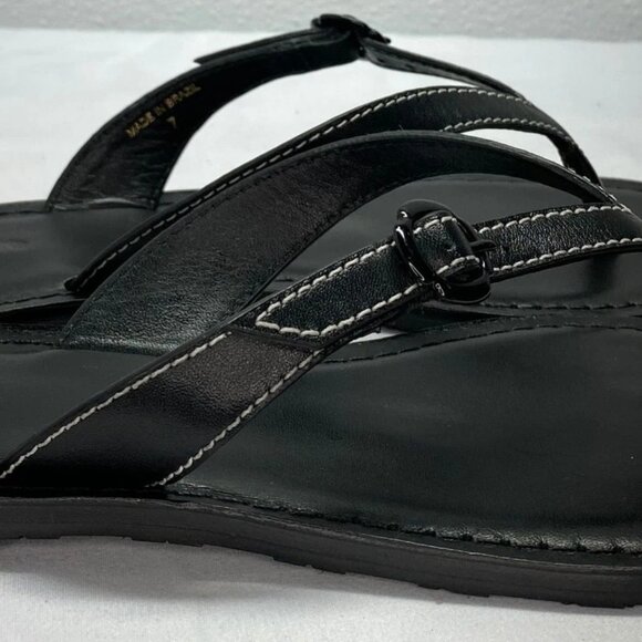 Larroude Women’s Mary Kate Black Leather Thong Flat Sandals – Size 7 – Slip-On - Picture 4 of 6